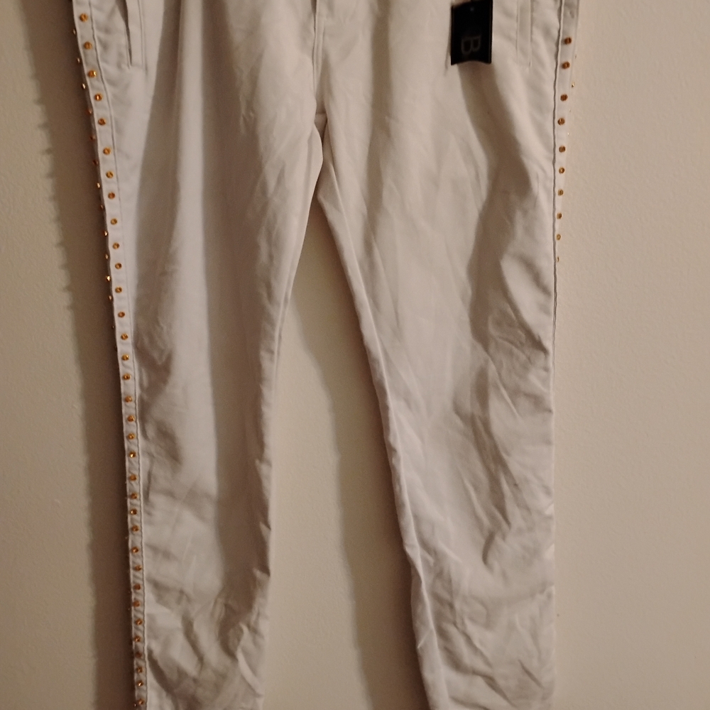 Stylish White Women's Jeans with Gold Accents